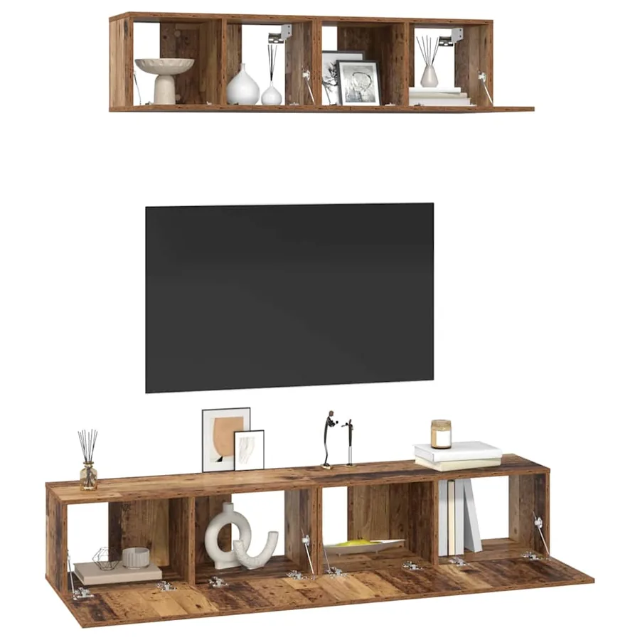 Ensemble meuble TV 4 pcs Bois Ancien Bois d'ingénierie - 3