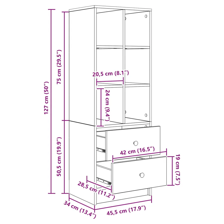 Haut Armoire avec tiroir Blanc 45,5 x 34 x 127 cm - 13