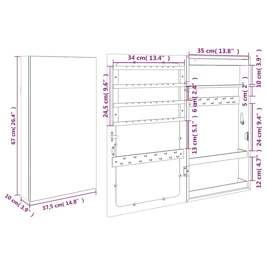Armoire à bijoux avec miroir et éclairage LED mural blanc - 13