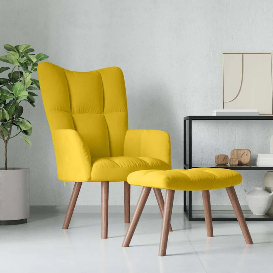 Chaise de relaxation avec repose-pied Jaune moutarde Velours