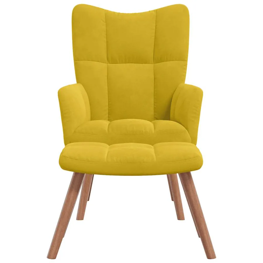 Chaise de relaxation avec repose-pied Jaune moutarde Velours - 3