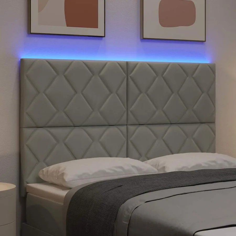 Tête de lit LED Gris clair 144 cm Velours - 4