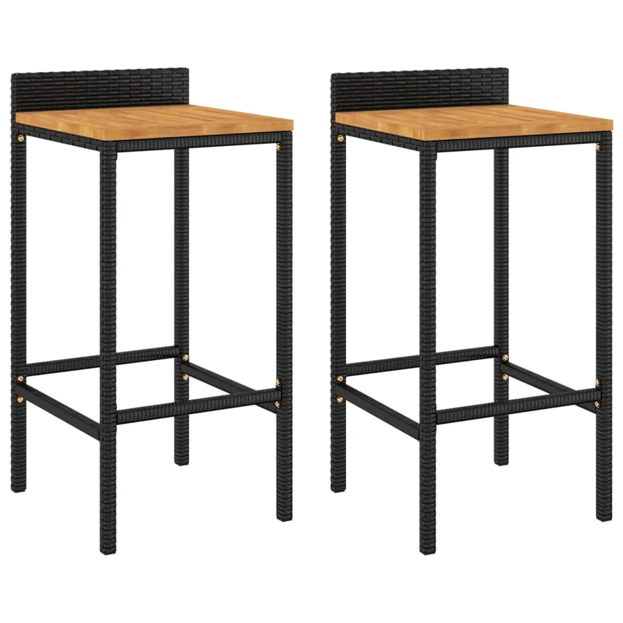 Tabourets de bar lot de 2 noir résine tressée et bois d'acacia - 2