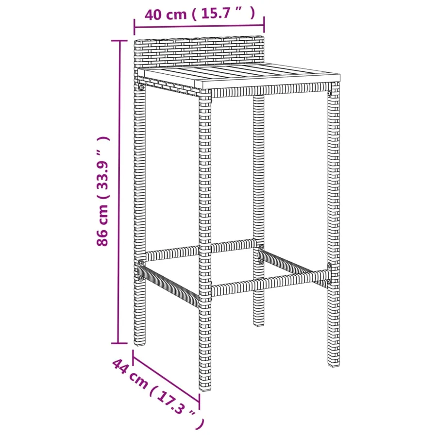 Tabourets de bar lot de 2 noir résine tressée et bois d'acacia - 8