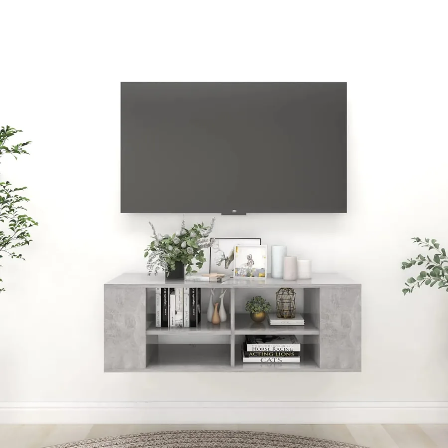Meuble TV mural Gris béton 102x35x35 cm Bois d’ingénierie