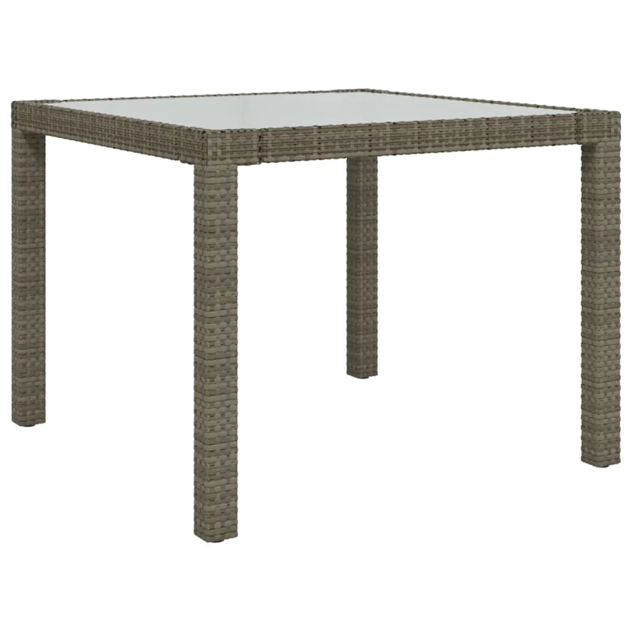 Table de jardin 90x90x75 cm Verre trempé et résine tressée Gris - 2