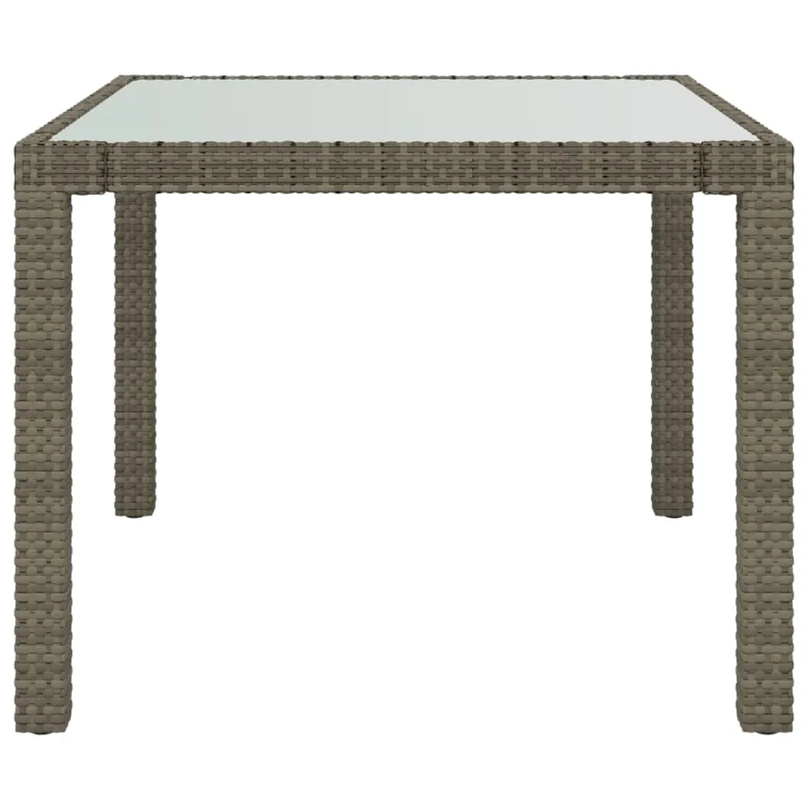 Table de jardin 90x90x75 cm Verre trempé et résine tressée Gris - 3