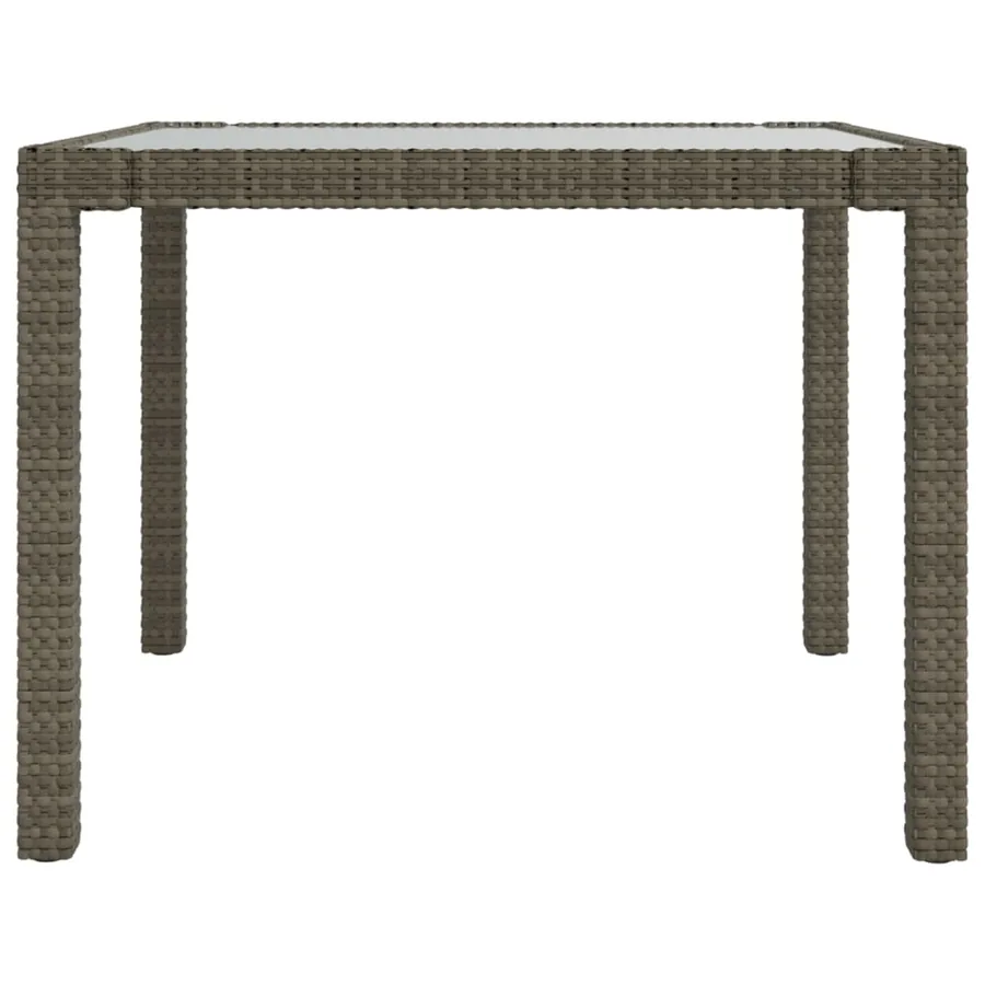 Table de jardin 90x90x75 cm Verre trempé et résine tressée Gris - 4