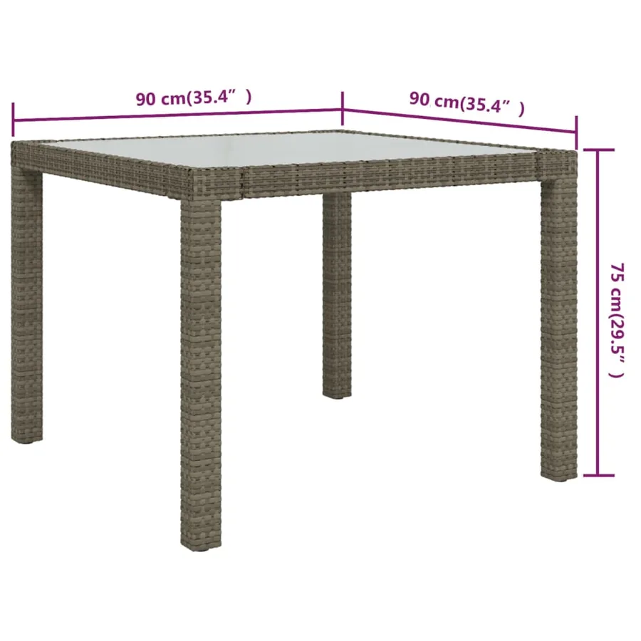 Table de jardin 90x90x75 cm Verre trempé et résine tressée Gris - 5