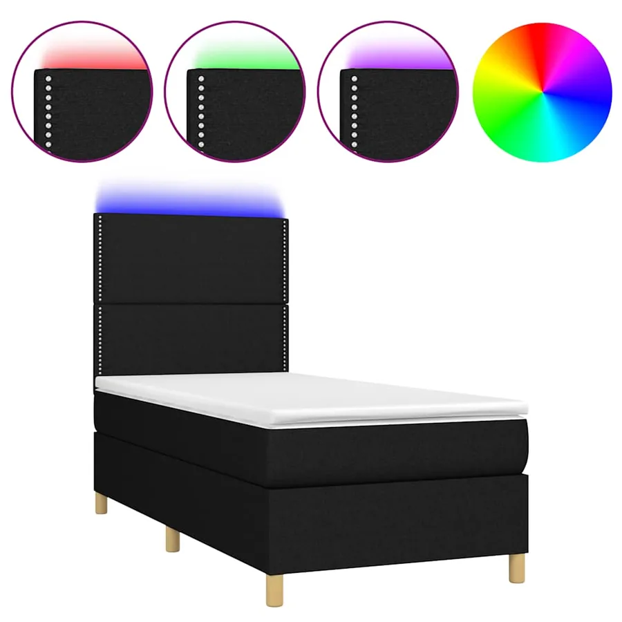 Sommier à lattes de lit avec matelas et LED Noir 80x200cm Tissu - 2