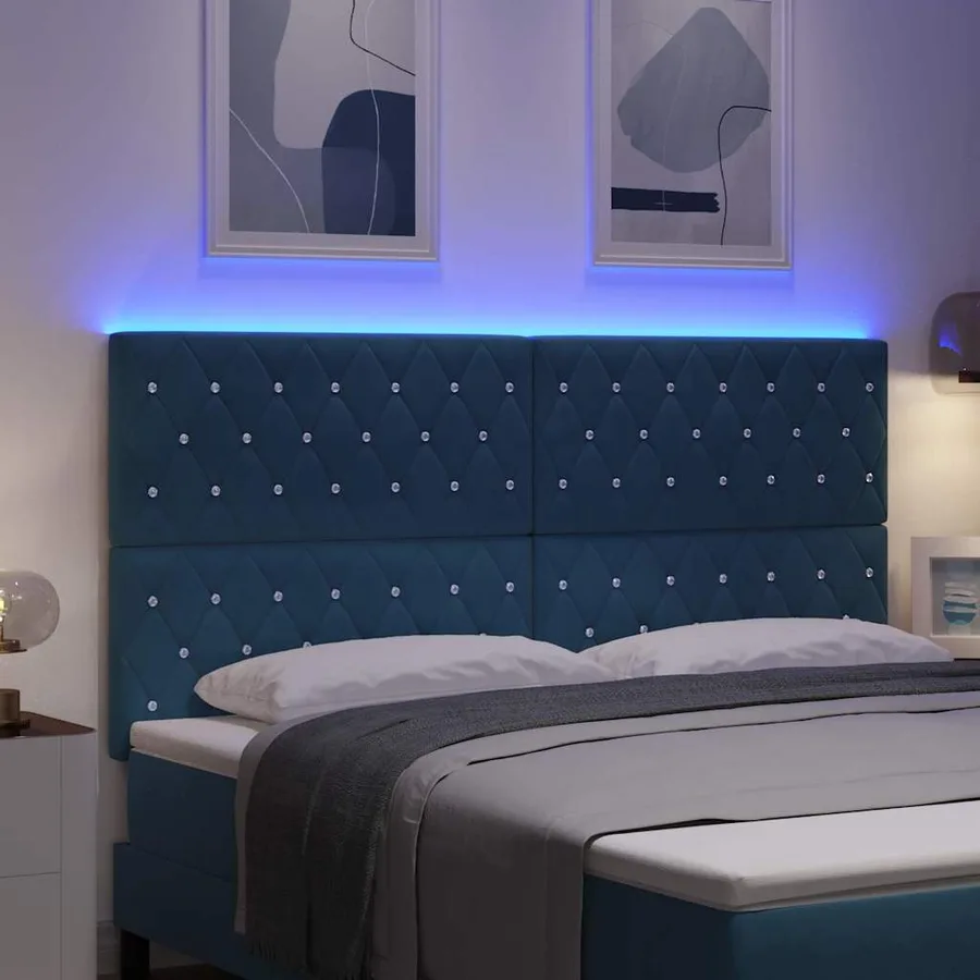 Tête de lit LED avec bandes LED Bleu foncé 180 cm Velours - 4