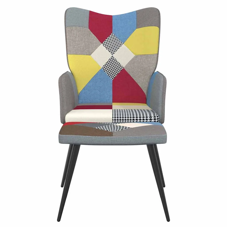 Chaise de relaxation avec tabouret Patchwork Tissu - 3