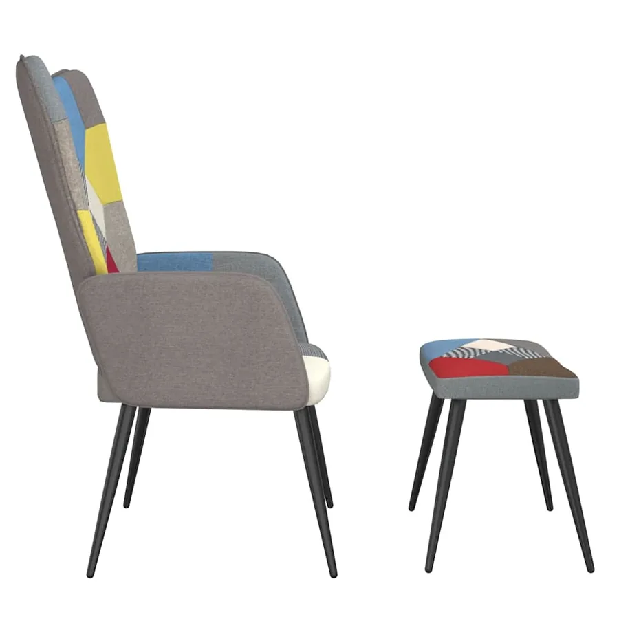 Chaise de relaxation avec tabouret Patchwork Tissu - 4