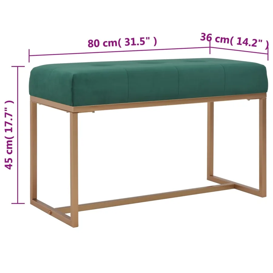 Banc 80 cm Vert Velours - 5
