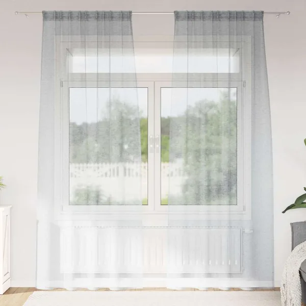 Rideau en Voile 2 pcs Gris foncé 225 x 140 cm Polyester