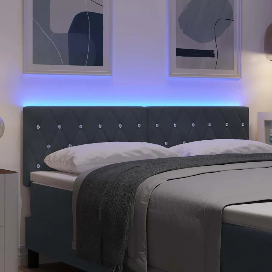 Tête de lit LED avec bandes LED Gris foncé 160 cm Velours - 4