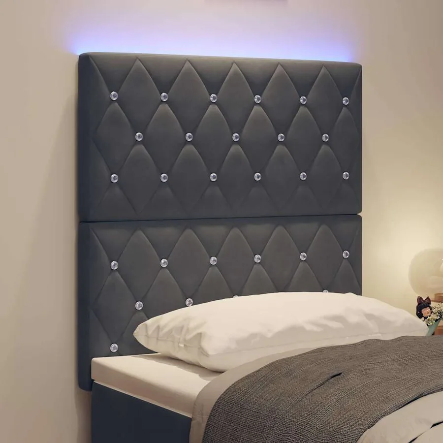 Tête de lit LED avec bandes LED Gris foncé 80 cm Velours - 4