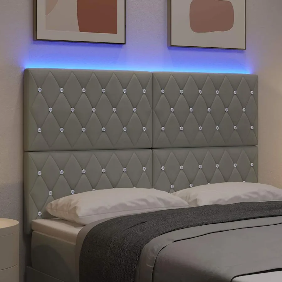 Tête de lit LED avec bandes LED Gris clair 144 cm Velours - 4