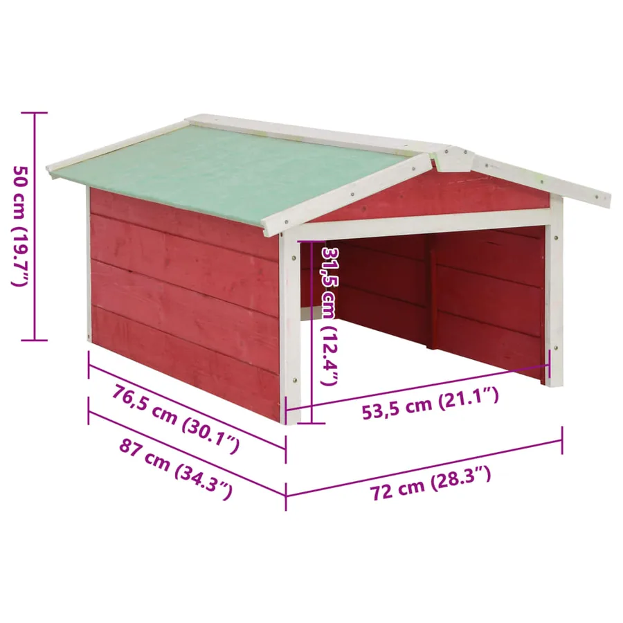 Garage de tondeuse à gazon 72x87x50 cm Rouge et blanc Sapin - 9