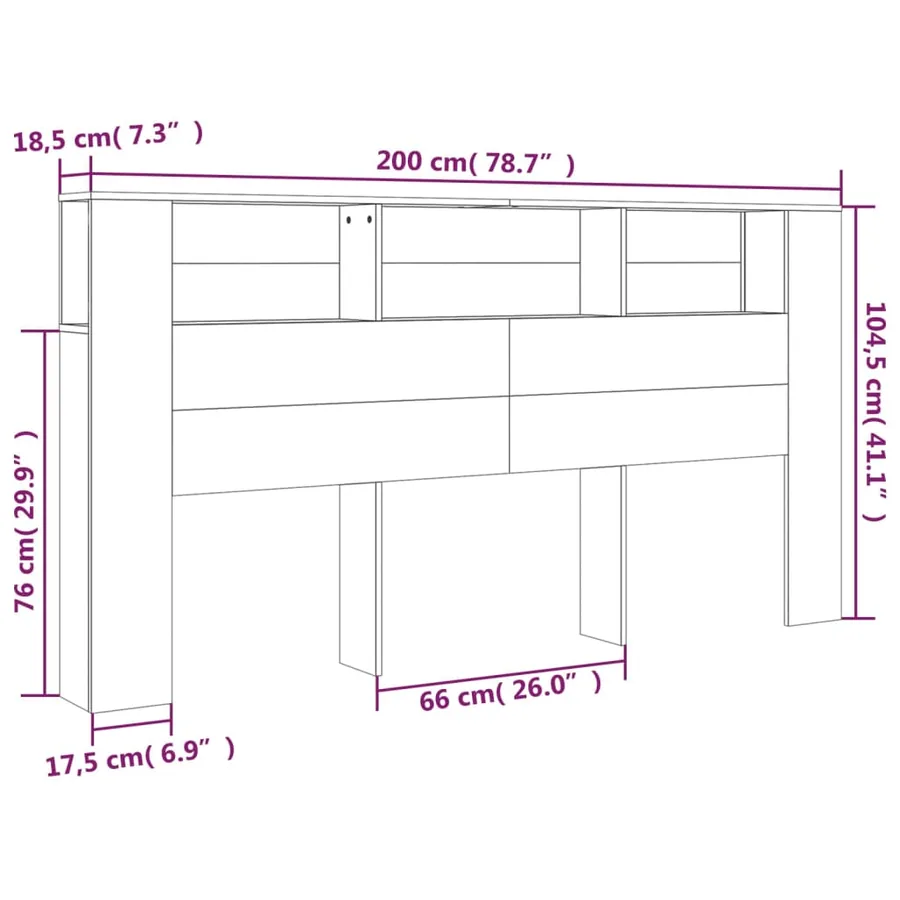 Armoire de tête de lit Gris béton 200x18,5x104,5 cm - 7