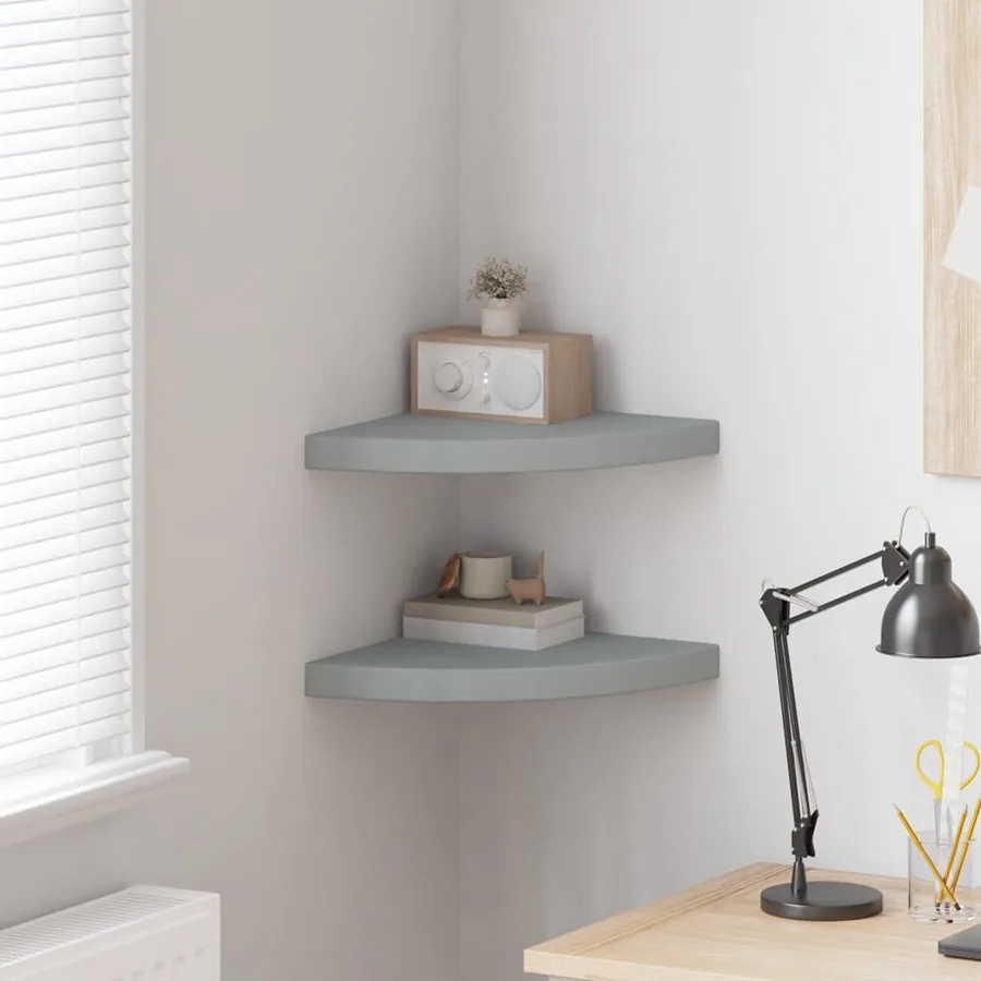 Étagères d'angle flottantes 2 pcs gris 35x35x3,8 cm MDF