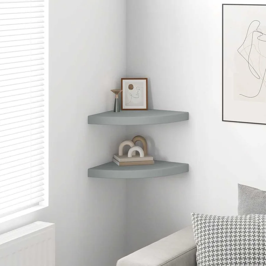 Étagères d'angle flottantes 2 pcs gris 35x35x3,8 cm MDF - 3