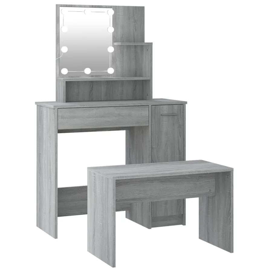 Ensemble de coiffeuse avec LED Sonoma gris Bois d'ingénierie - 2