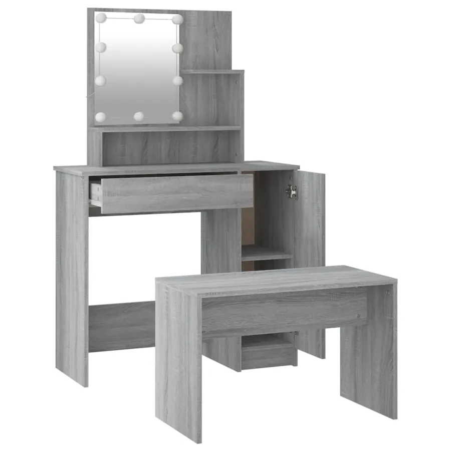 Ensemble de coiffeuse avec LED Sonoma gris Bois d'ingénierie - 6
