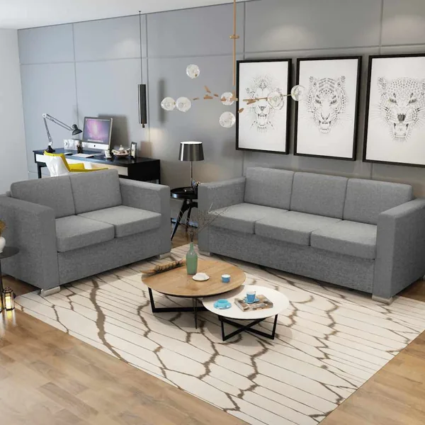 Ensemble de canapés deux pièces Tissu Gris clair
