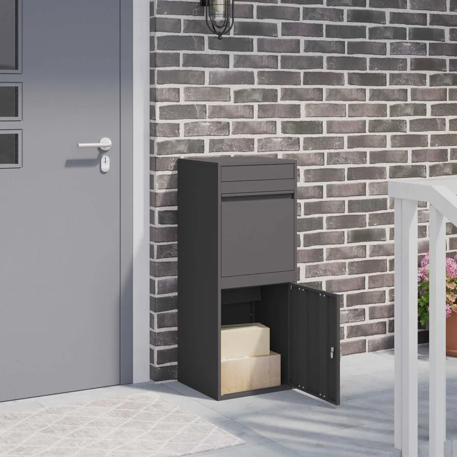 Boîte de dépôt de colis avec porte Noir 47,5 x 38 x 59 cm Acier