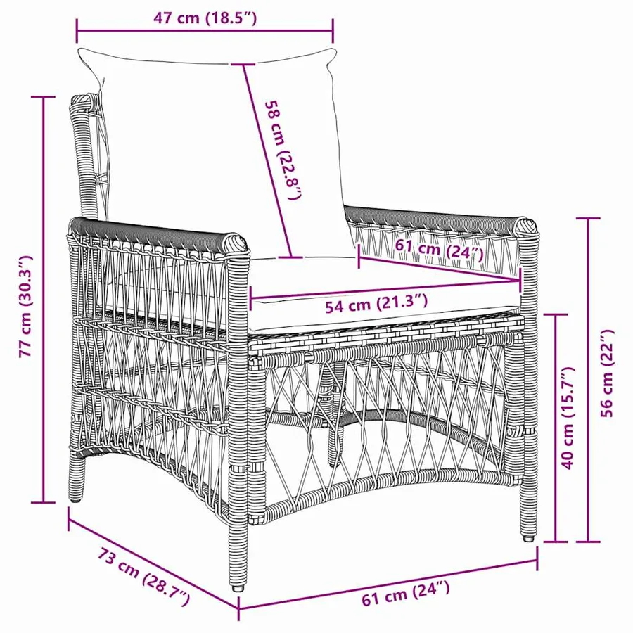 Chaise de jardin avec coussin Marron 73 x 61 x 77 cm polyrotin - 5