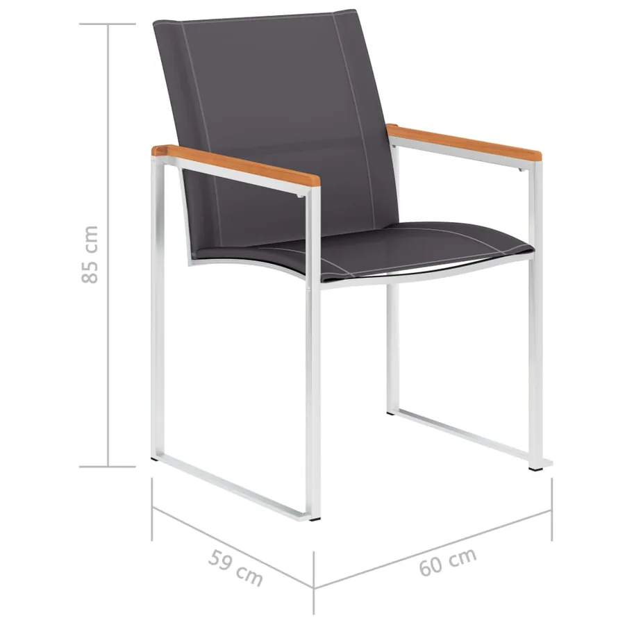 Chaises de jardin lot de 4 Textilène et acier inoxydable Gris - 8