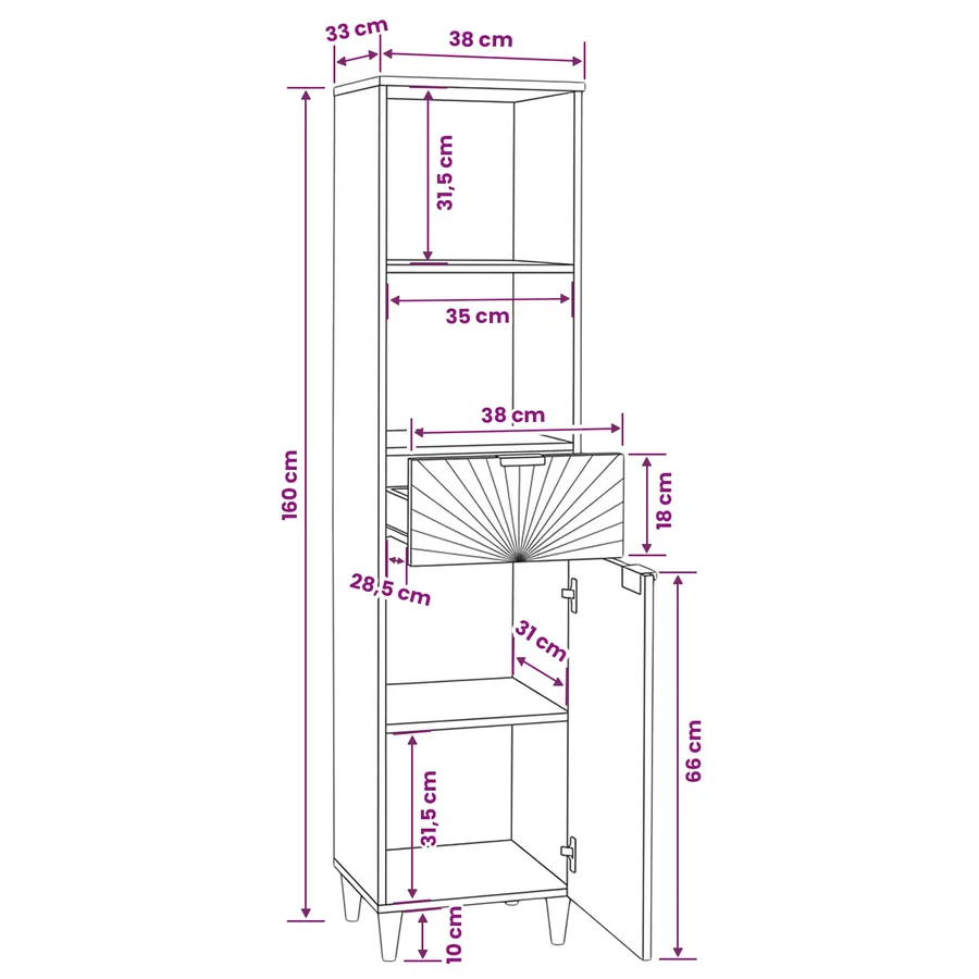 Cabinet de salle de bain avec porte Noir et or 38 x 33 x 160 cm - 13