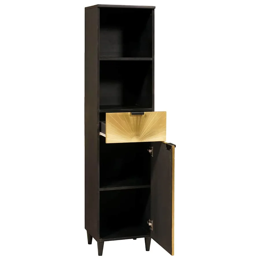 Cabinet de salle de bain avec porte Noir et or 38 x 33 x 160 cm - 2