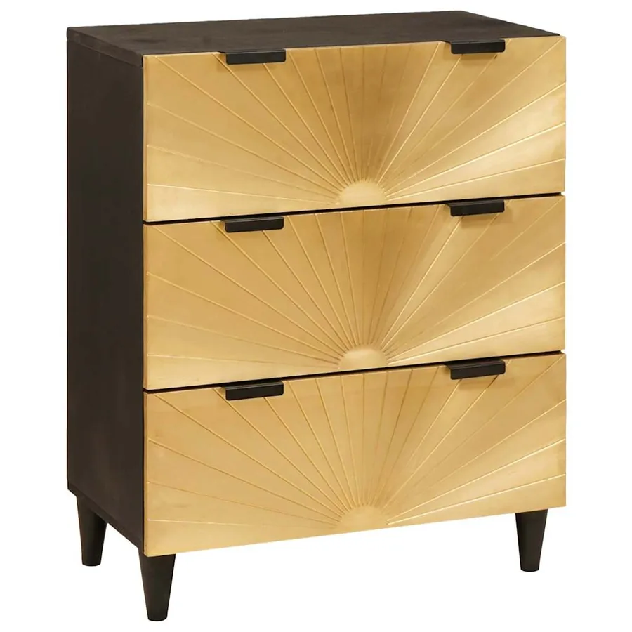 Buffet Noir et or 60 x 33 x 75 cm Bois de mangue massif