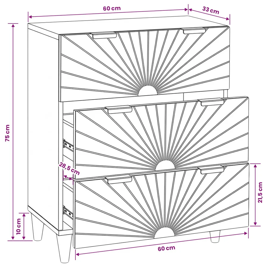 Buffet Noir et or 60 x 33 x 75 cm Bois de mangue massif - 12