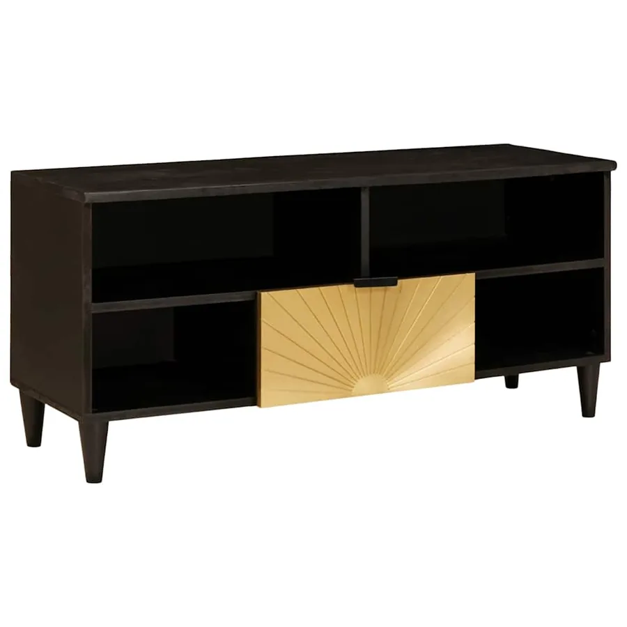 Meuble TV Noir et or 100 x 33 x 46 cm Bois d'ingénierie