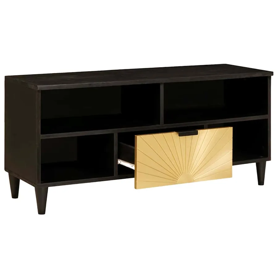 Meuble TV Noir et or 100 x 33 x 46 cm Bois d'ingénierie - 2