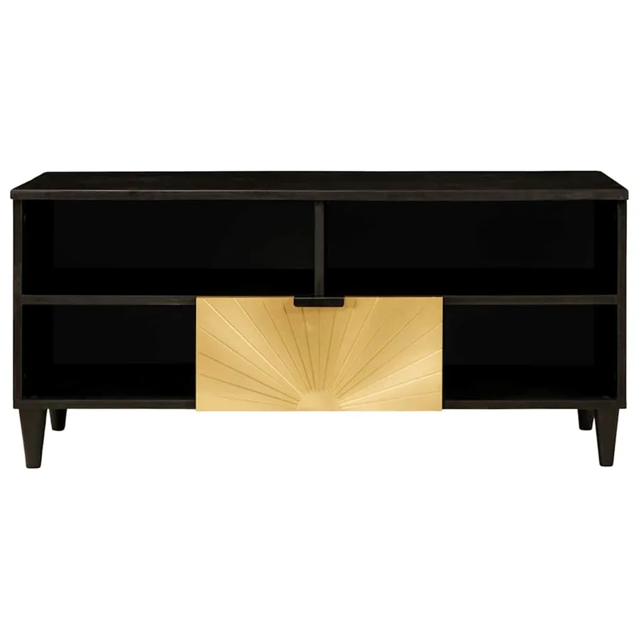 Meuble TV Noir et or 100 x 33 x 46 cm Bois d'ingénierie - 3