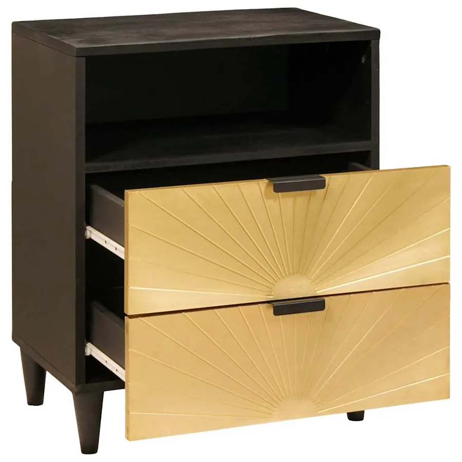 Table de chevet Noir et or 50 x 33 x 62 cm Bois d'ingénierie - 2