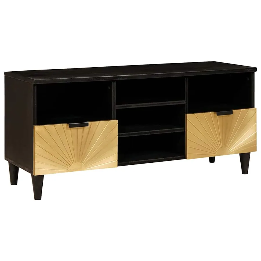 Meuble TV Noir et or 100 x 33 x 46 cm Bois d'ingénierie