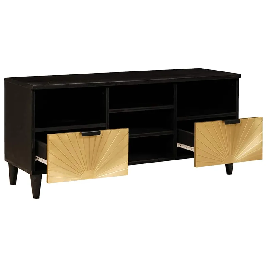 Meuble TV Noir et or 100 x 33 x 46 cm Bois d'ingénierie - 2