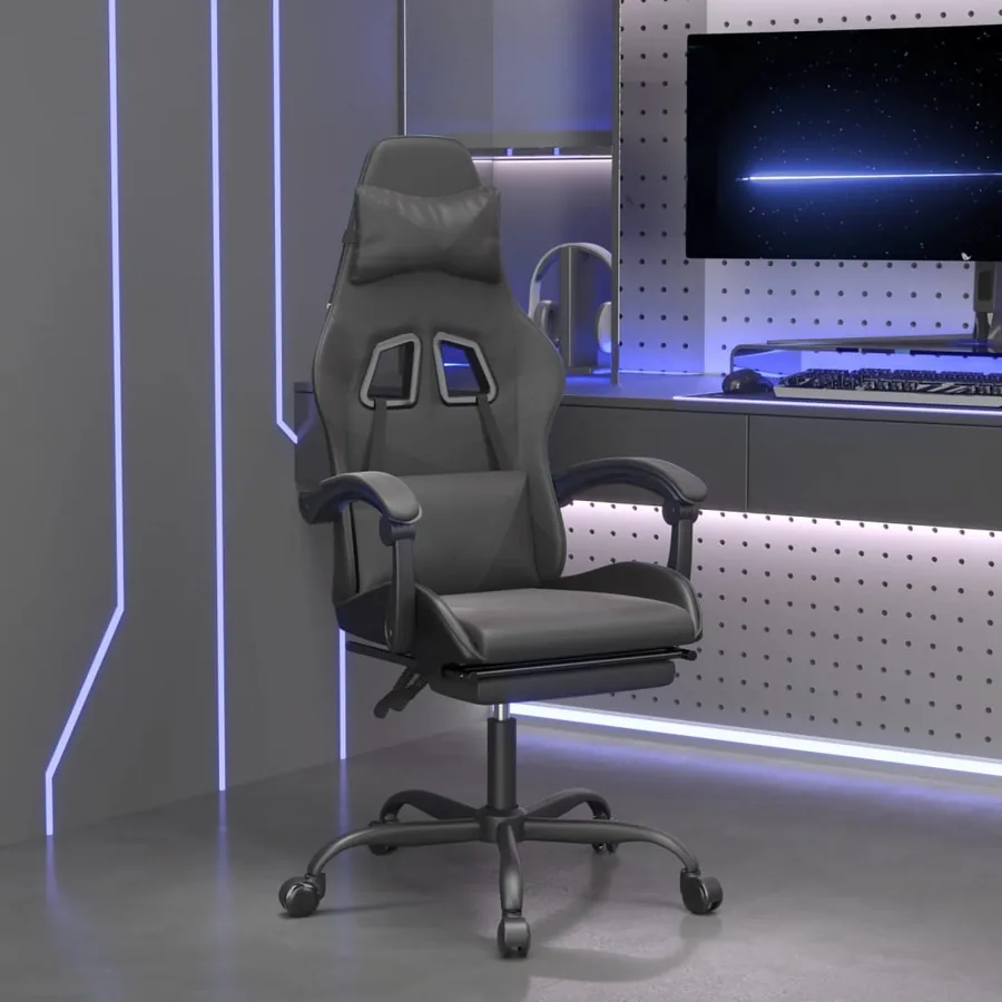 Chaise de jeu avec repose-pied Noir Similicuir