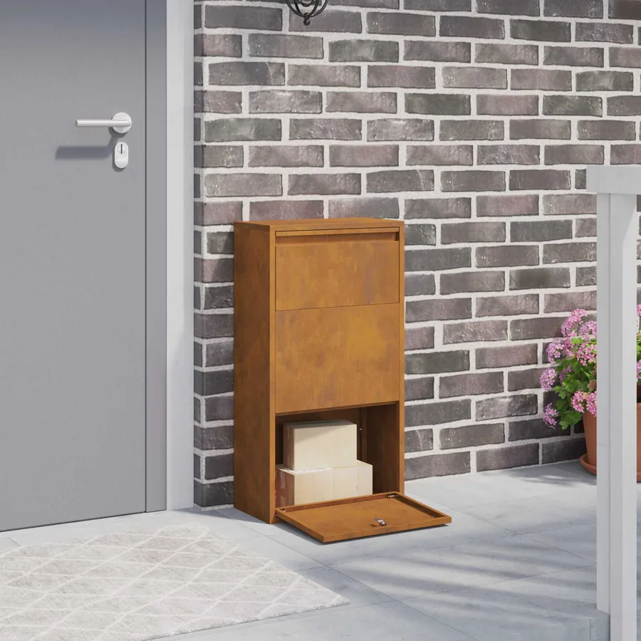 Boîte de dépôt de colis Rouillé 44 x 22 x 82 cm Acier patiné