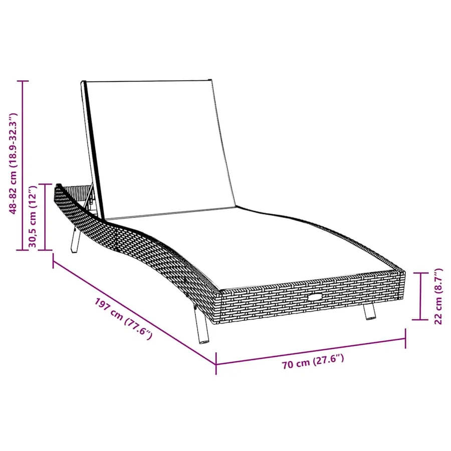 Transat 3 pcs Noir 197 x 70 x 82 cm polyrotin - 8