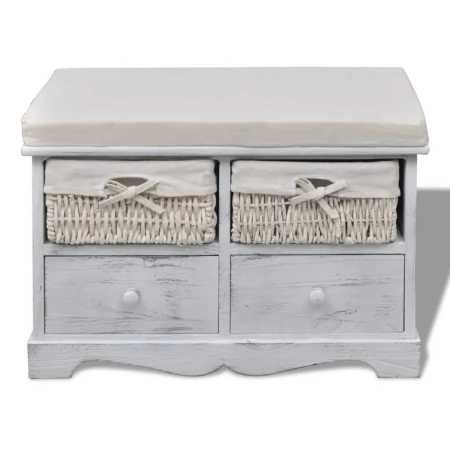 Banc de rangement Blanc 62x33x42 cm Bois de paulownia - 2