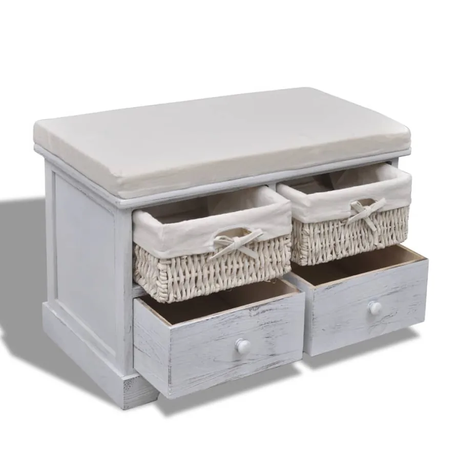 Banc de rangement Blanc 62x33x42 cm Bois de paulownia - 4