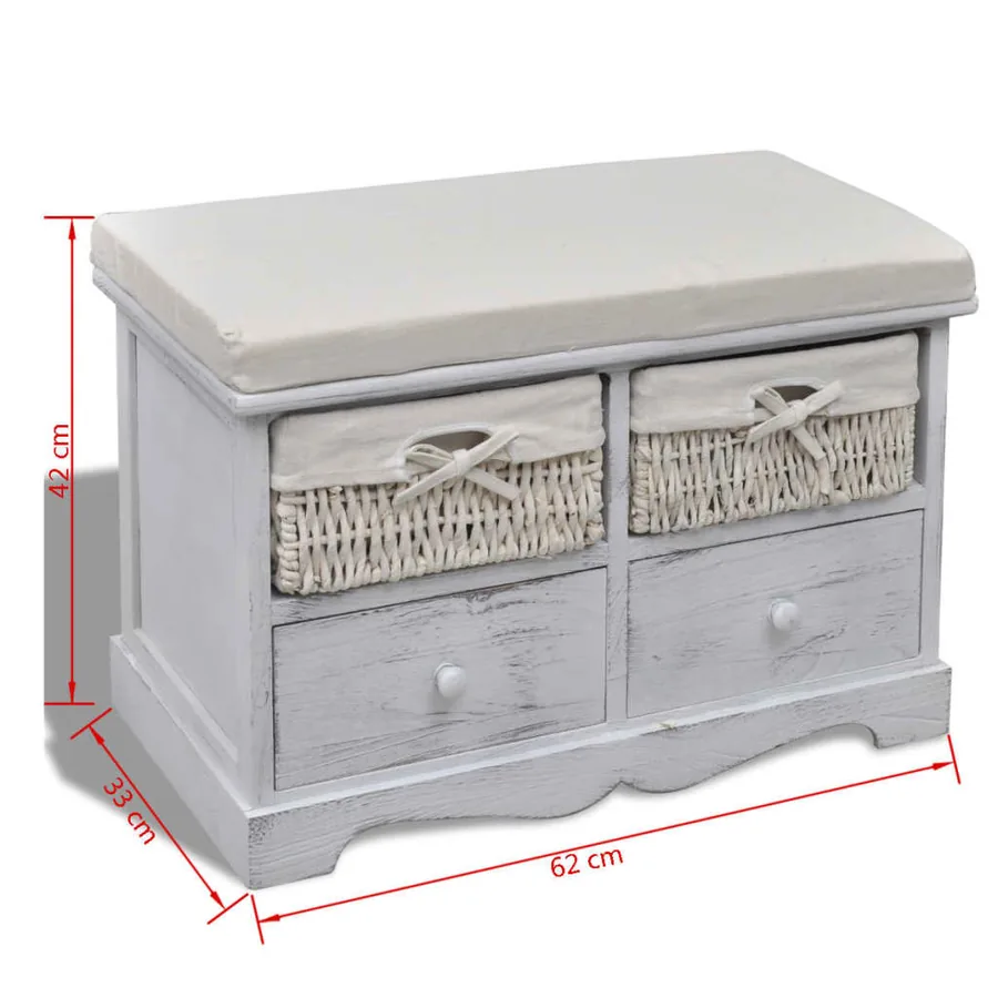 Banc de rangement Blanc 62x33x42 cm Bois de paulownia - 7