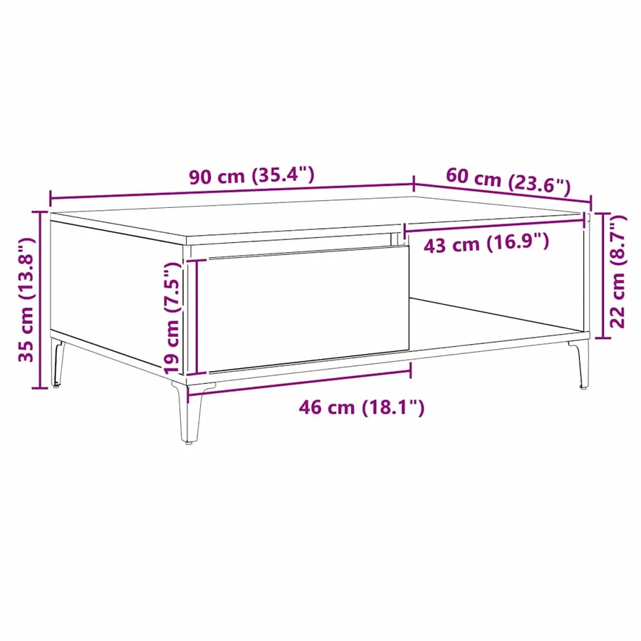 Table basse Bois ancien 90 x 60 x 35 cm Bois d'ingénierie - 8