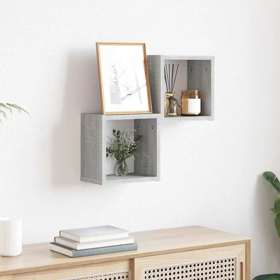Étagères Murales avec étagère 2 pcs Gris Sonoma 26 x 15 x 26 cm
